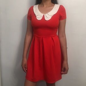 Red Wednesday Addams style dress white collar